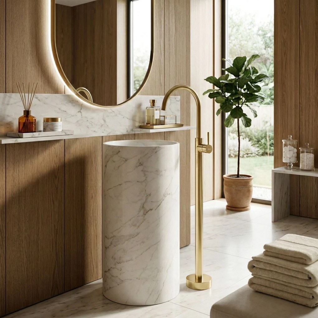 Подов смесител за мивка Rea Lungo Gold