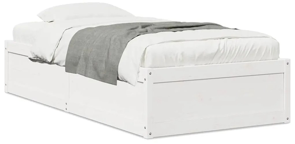 846844 vidaXL Рамка за легло без матрак, бял, 90x190 см, борово дърво масив