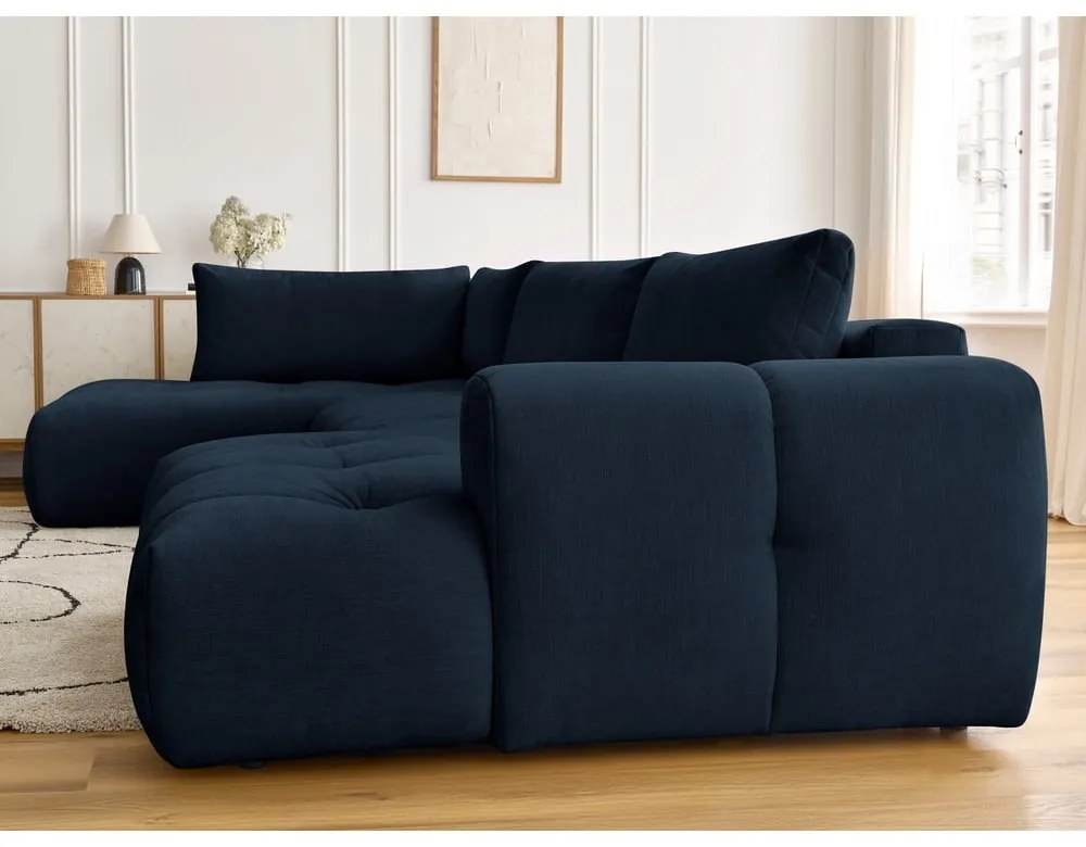 Тъмносин сгъваем/с място за съхранение ъглов диван (ляв ъгъл/U форма) Fuji – Bobochic Paris