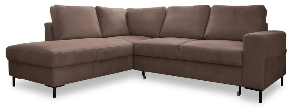Кафяв разтегателен ъглов диван от рипсено кадифе (ляв ъгъл) Lofty Lilly – Miuform