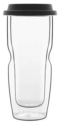 Стъклена двустенна термочаша със силиконов капак 460мл h19см DRINK&amp;DESIGN-(12836/01) (RM 507)