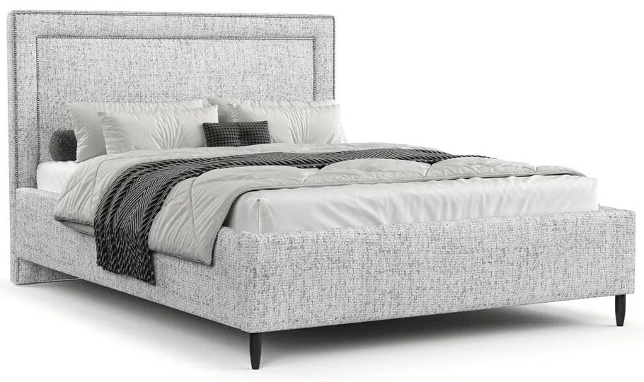 Светлосиво тапицирано двойно легло с място за съхранение с включена подматрачна рамка 140x200 cm Baleine – Maison de Rêve