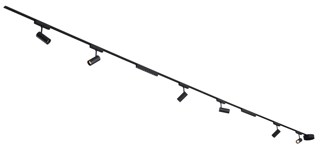 Релсова осветителна система с 6 прожектора и 2 таванни лампи черни 1-фазни - Magnetic Gert Puntua