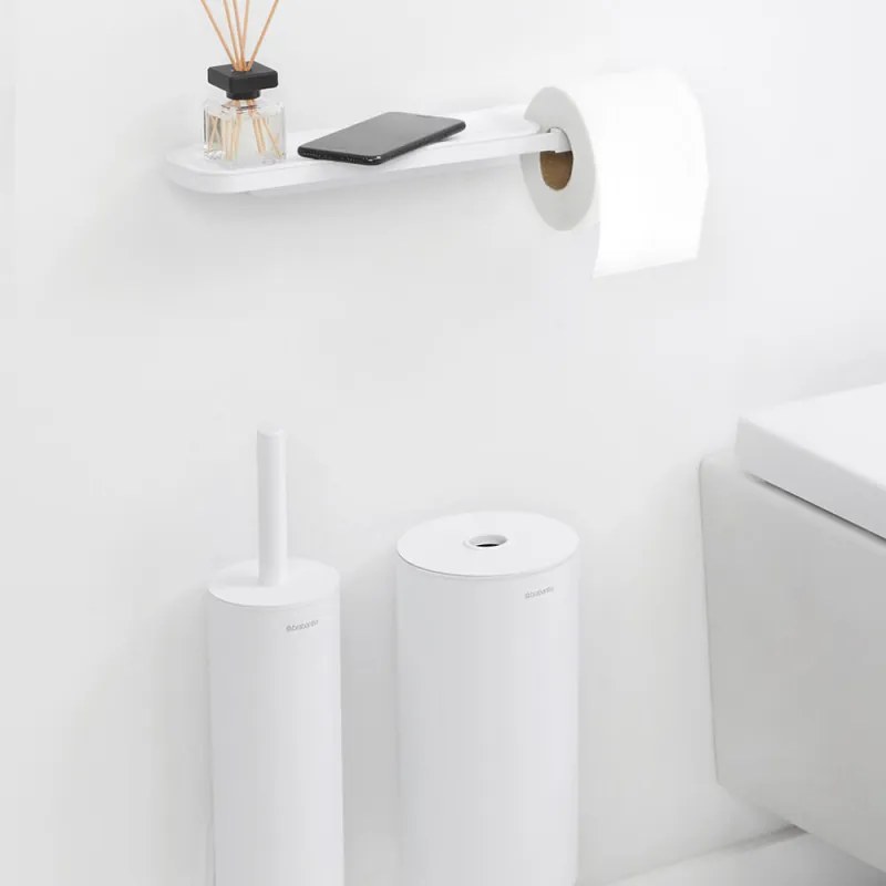 Държач за тоалетна хартия с рафт Brabantia MindSet 1005668, Лесен монтаж, Минерално покритие, Бял