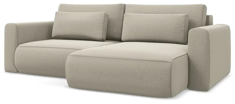 Бежов кадифен разтегателен ъглов диван с място за съхранение (десен ъгъл) Kapua – Makamii