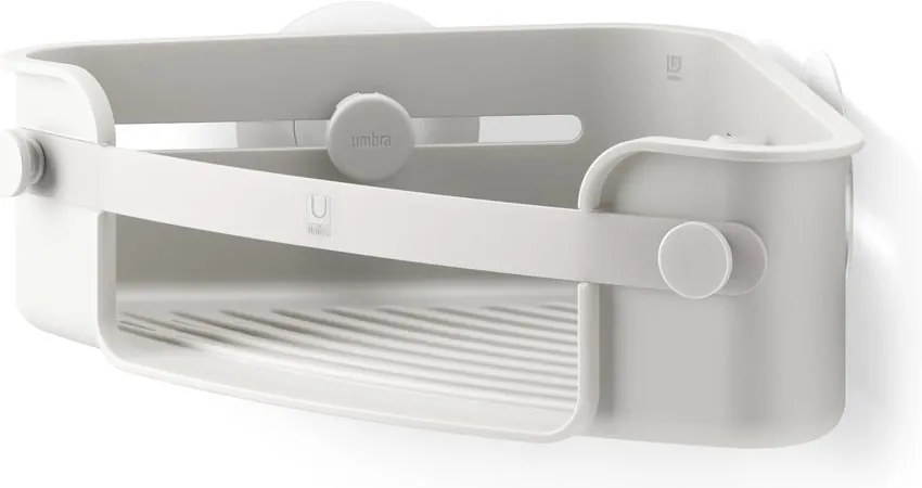 Сив ъглов самоносещ рафт за баня, изработен от рециклирана пластмаса Flex Adhesive - Umbra