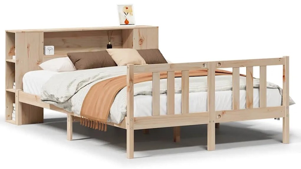 3322275 vidaXL Легло с етажерка за книги, без матрак, 135x190 см, бор масив