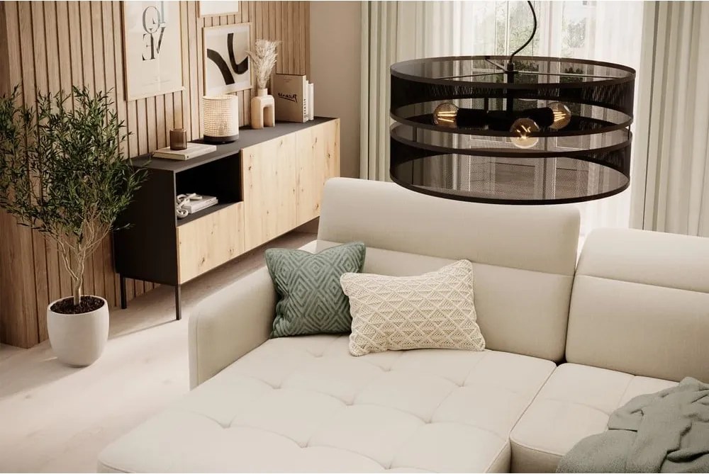 Бежов кадифен разтегателен ъглов диван с място за съхранение (ляв ъгъл) Gomsi – ELTAP