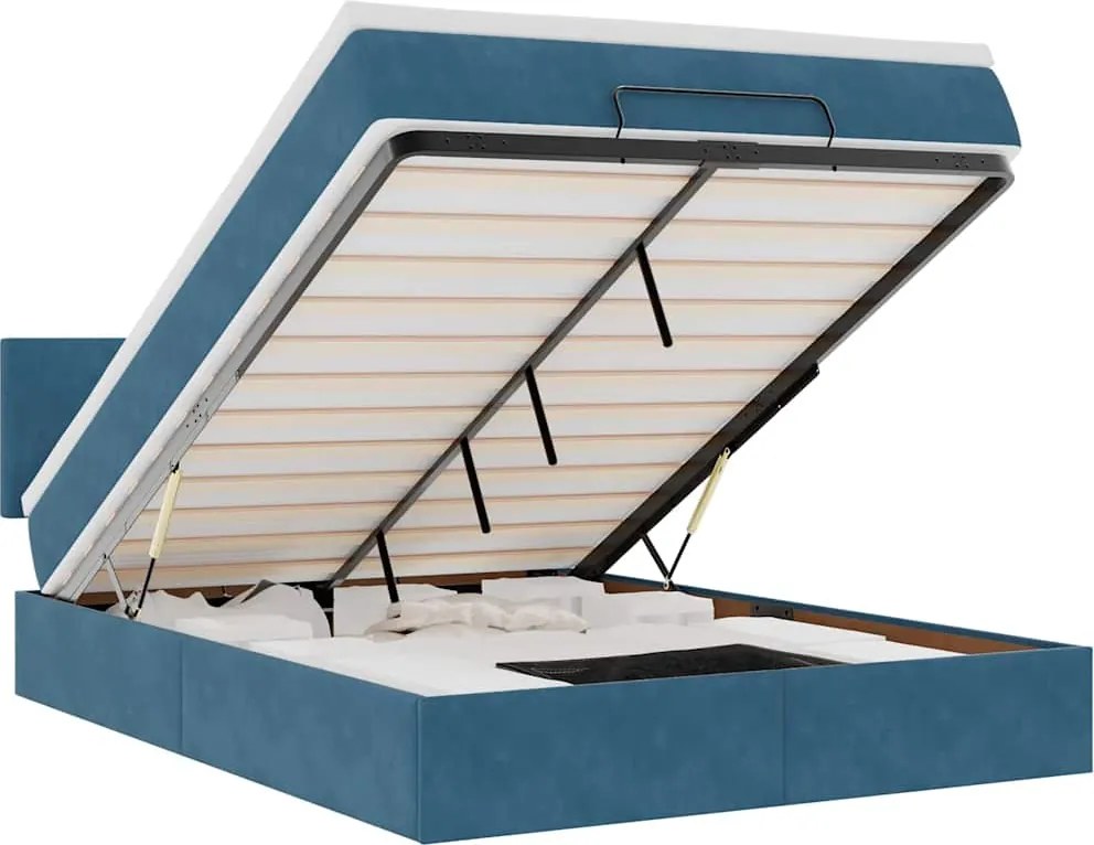 3312558 vidaXL Османска легло с матрак и LED, тъмносиньо, 140x200 см, кадифе