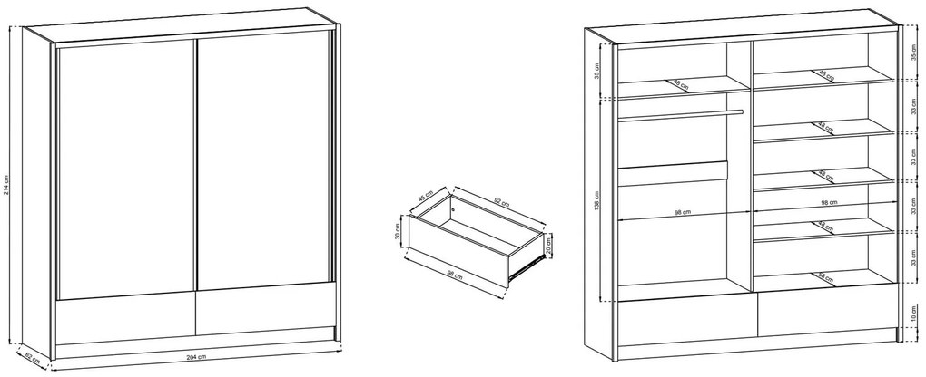 Плъзгащ Гардероб Ariadne-Black-204x62x214