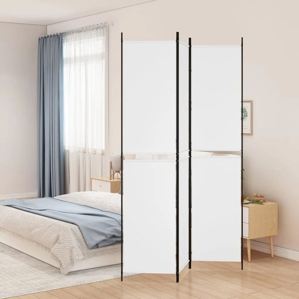 350242 vidaXL Параван за стая, 3 панела, бял, 150x220 см, плат