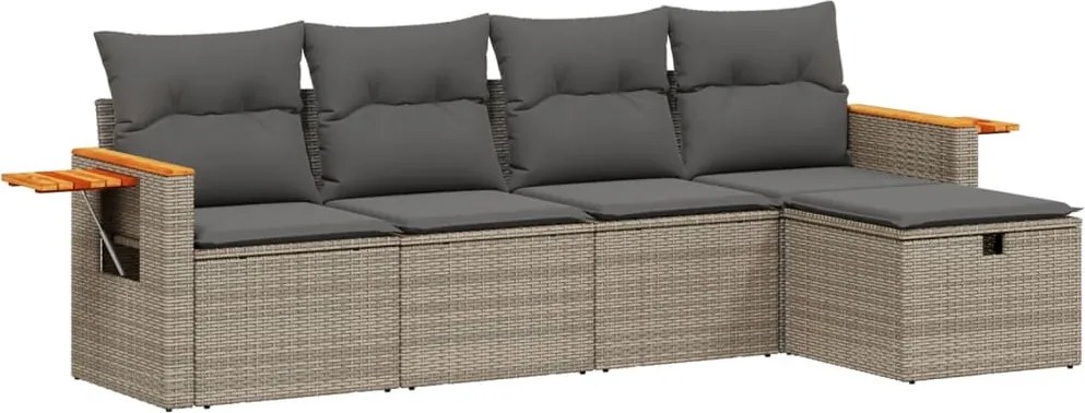 3265505 vidaXL Градински комплект с възглавници, 5 части, сив полиратан