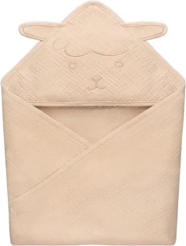 Lionelo - Детска муселинова хавлия с качулка, беж капучино