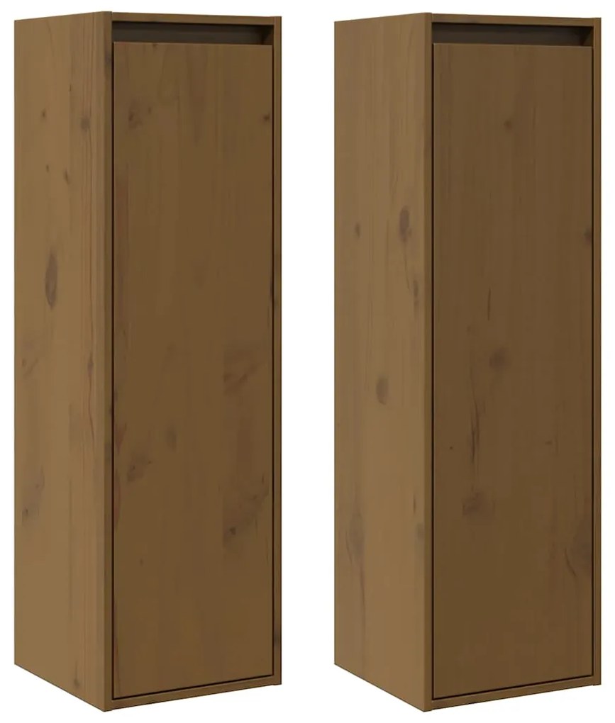 813512 vidaXL Стенни шкафове, 2 бр, меденокафяви, 30x30x100 см, бор масив