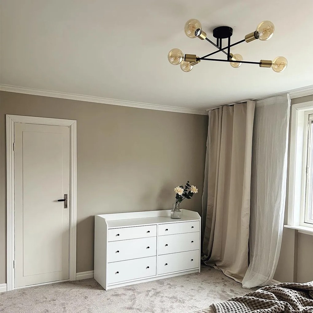 Индустриален плафон черен със злато 6 лампи - Сидни