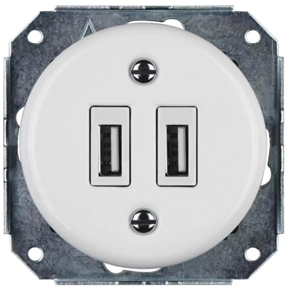 Bohemia-Design -Порцеланова ретро USB захранваща розетка без рамка 2x USB-A бяла