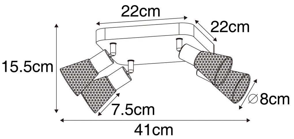 Индустриален прожектор черен с дърво 4-светлина - Kristina