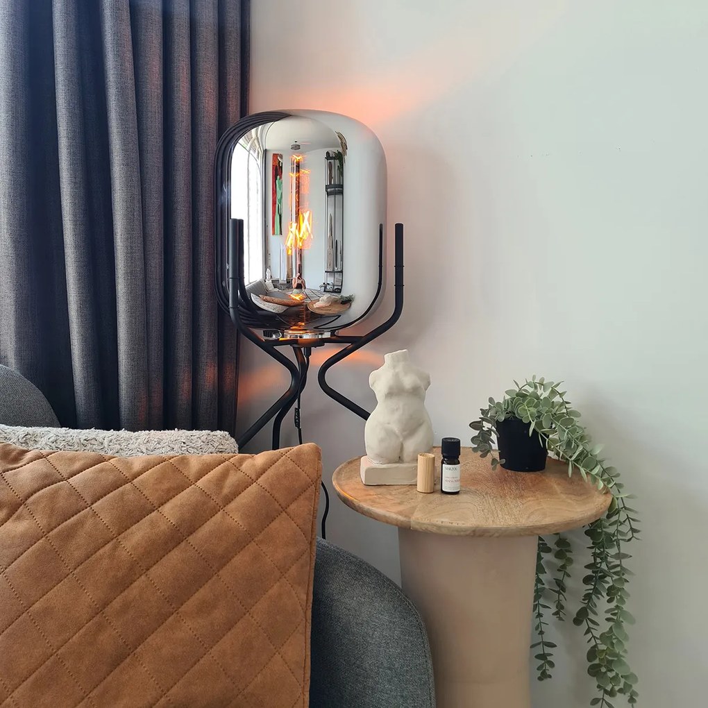 Интелигентна подова лампа черна с WiFi A60 опушено стъкло - Bliss