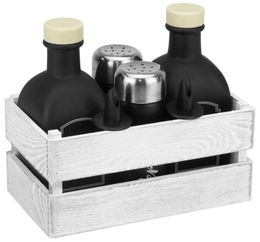 Horecano - Стъклен оливерник от 5 части в дървена касетка винтидж бяло OLD FASHIONED-BLACK-(HC-54441)