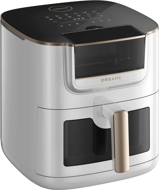 Фритюрник с горещ въздух Dreame AF30, 2300W, 7 л, 12 програми, 50-200°C, Dual-Source Cyclonic Heat, SmartSteam, LED, NTC, Бял
