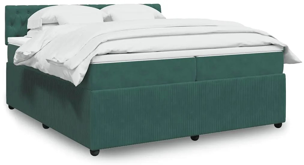 3290139 vidaXL Боксспринг легло с матрак, тъмнозелено, 200x200 см, кадифе