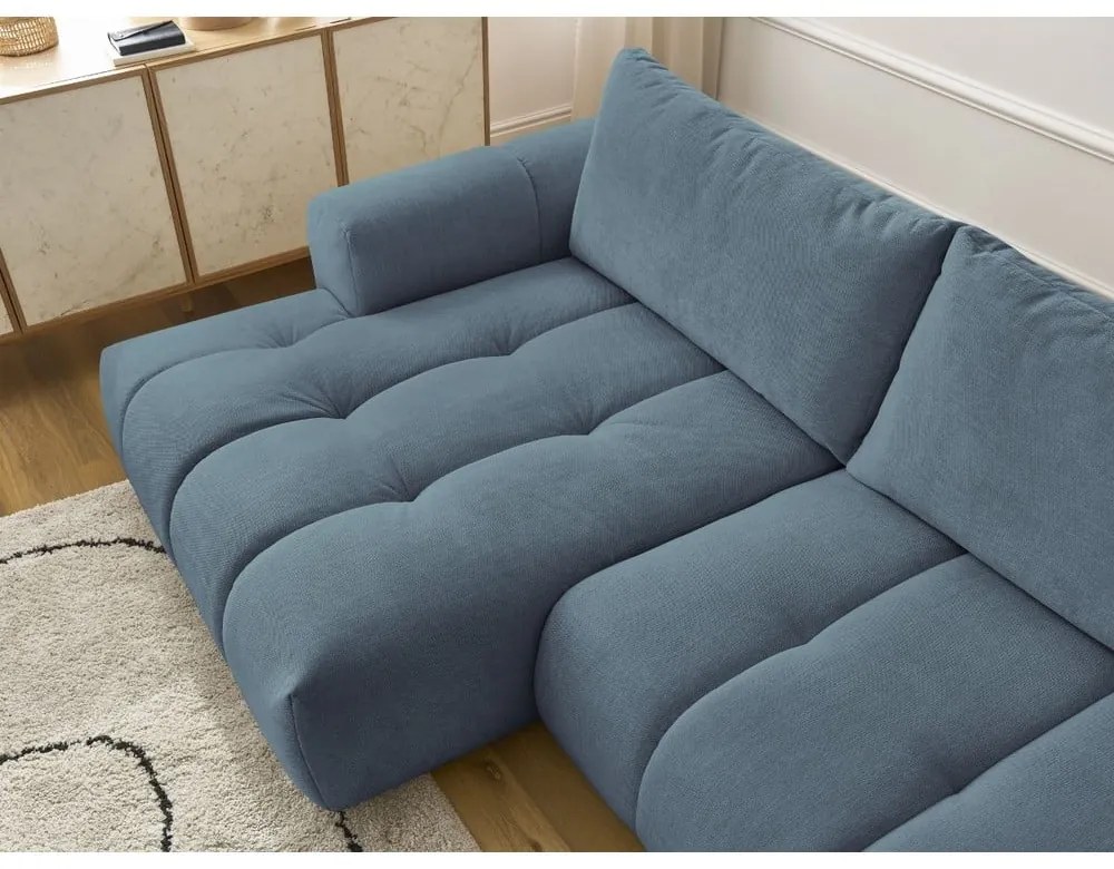 Син сгъваем/с място за съхранение ъглов диван (ляв ъгъл) Fuji – Bobochic Paris