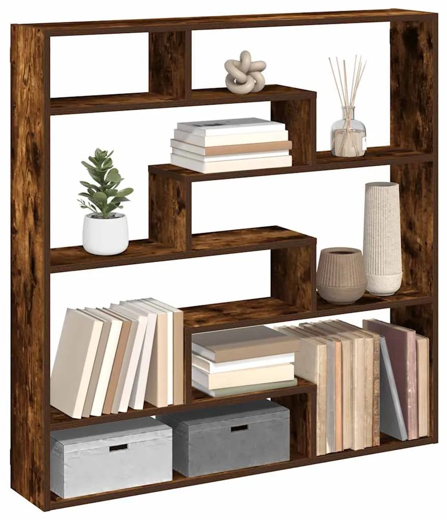 860026 vidaXL Стенен кубичен рафт, 7 отделения, опушен дъб, инженерно дърво