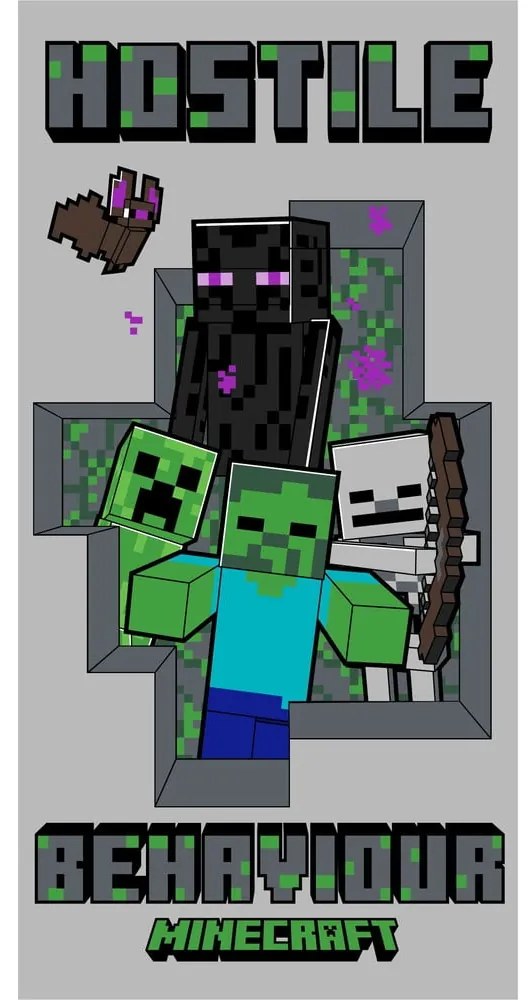 Сива памучна детска кърпа 70x140 cm Minecraft Hostile Behaviour – Jerry Fabrics