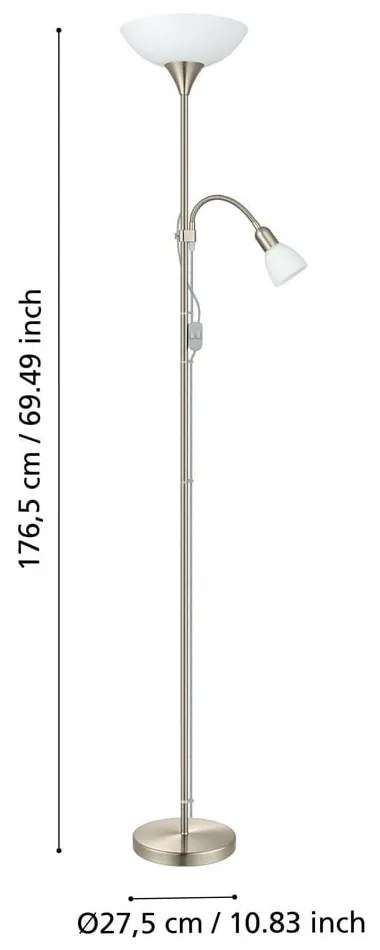 Сива подова лампа със стъклен абажур (височина 176,5 cm) UP 2 – EGLO