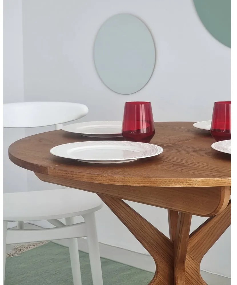 Кръгла сгъваема трапезна маса с допълнителна плоча от декор от дъб ø 90 cm Jubi – Ragaba