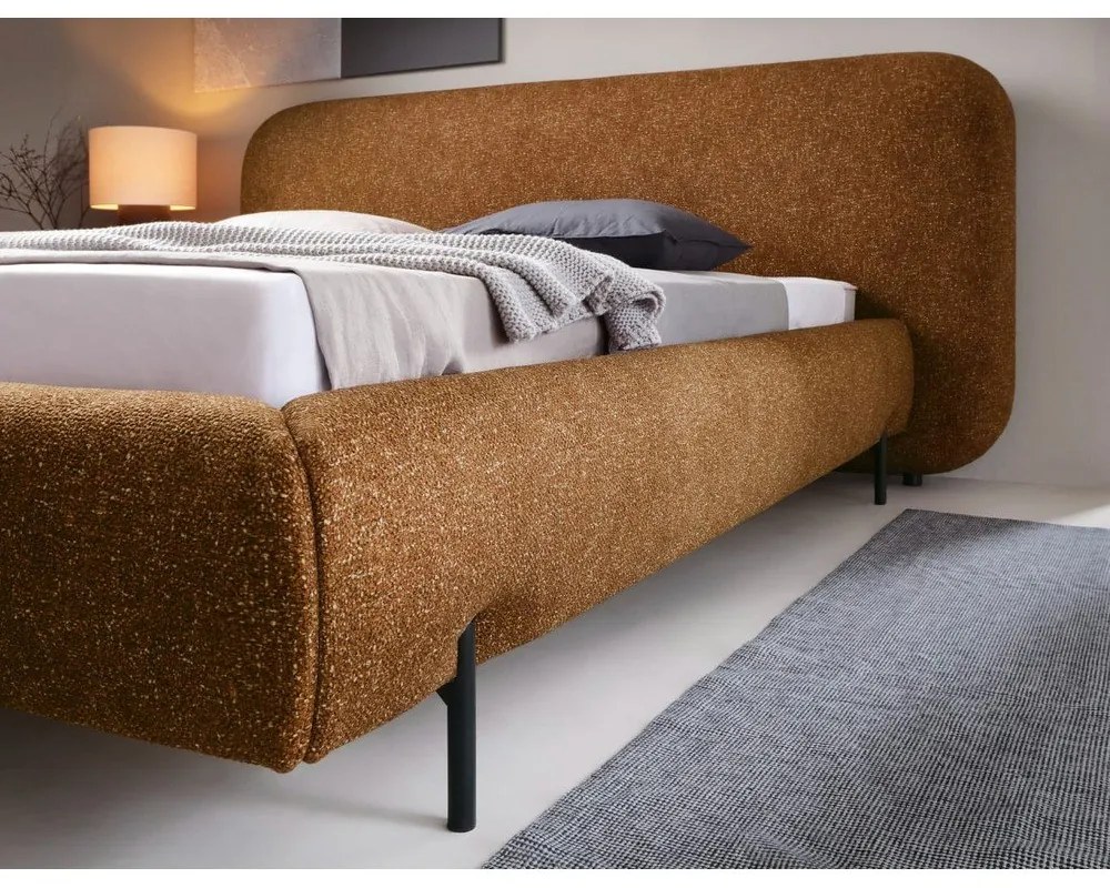 Двойно легло 140x200 cm тапицирано с място за съхранение с включена подматрачна рамка в цвят жълта охра Pointt – ELTAP