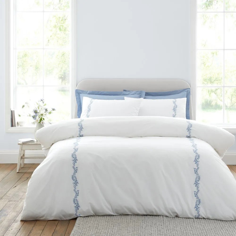 Бяло единично спално бельо от памук перкал 135x200 cm Camille Embroidered Floral – Bianca