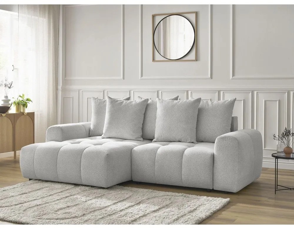 Светлосив шенилов сгъваем/с място за съхранение ъглов диван (ляв ъгъл) Roxelane – Bobochic Paris