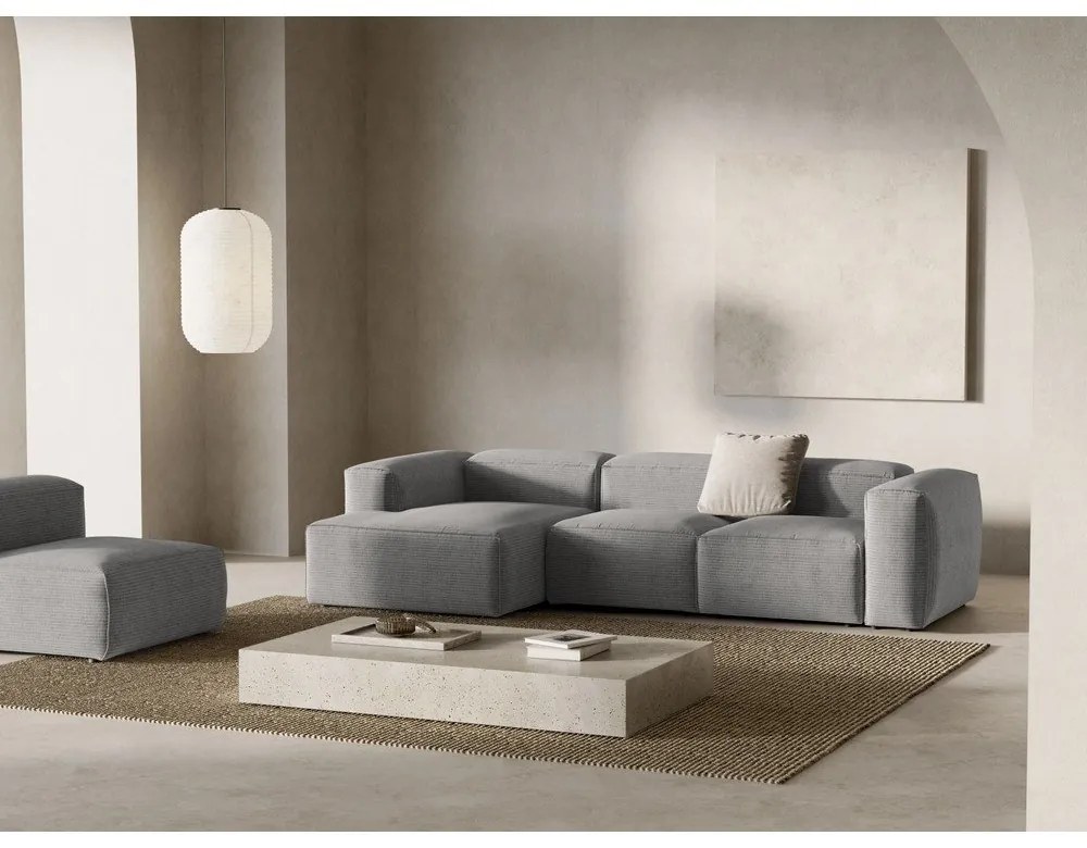 Светлосив ъглов диван от рипсено кадифе (ляв ъгъл) Bergano – Cosmopolitan Design