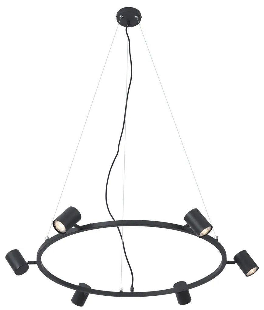 Модерен висящ лампион черен с 6 светлини - Jeana Circle
