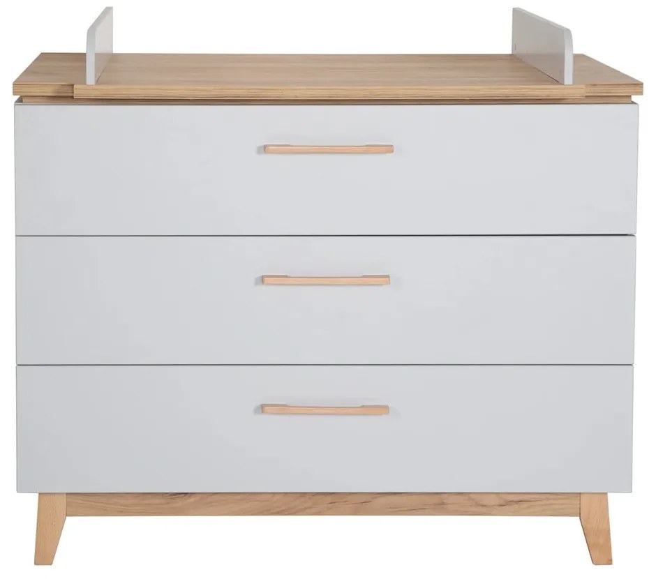 Светлосив нисък скрин от дъб с маса за преповиване 117x104 cm Caro - Roba