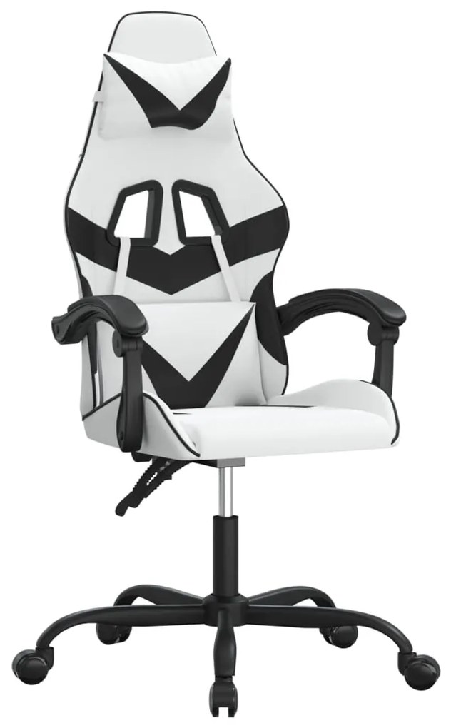 349553 vidaXL Въртящ гейминг стол, бяло и черно, изкуствена кожа