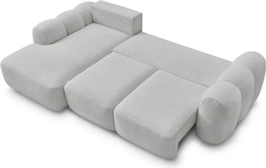 Светлосив сгъваем/с място за съхранение ъглов диван от прежда с примки от букле (ляв ъгъл) Montaigne – Bobochic Paris