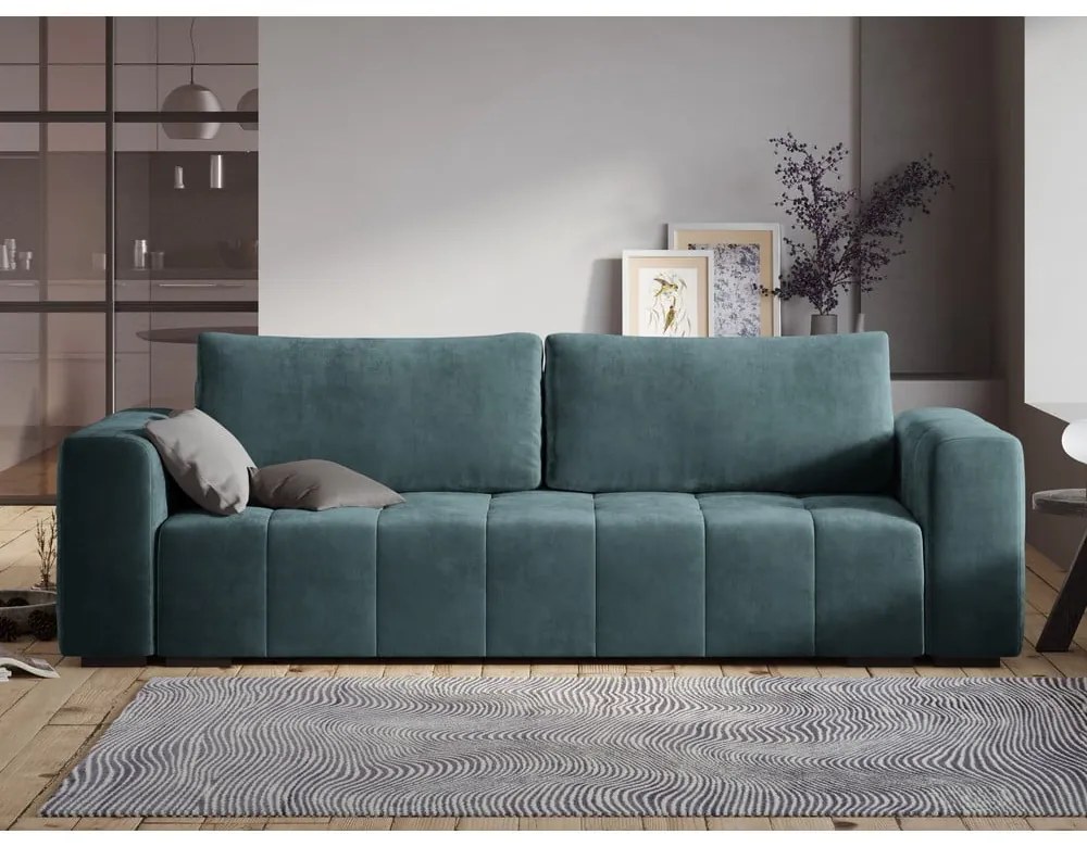 Син кадифен разтегателен диван Luca - Milo Casa