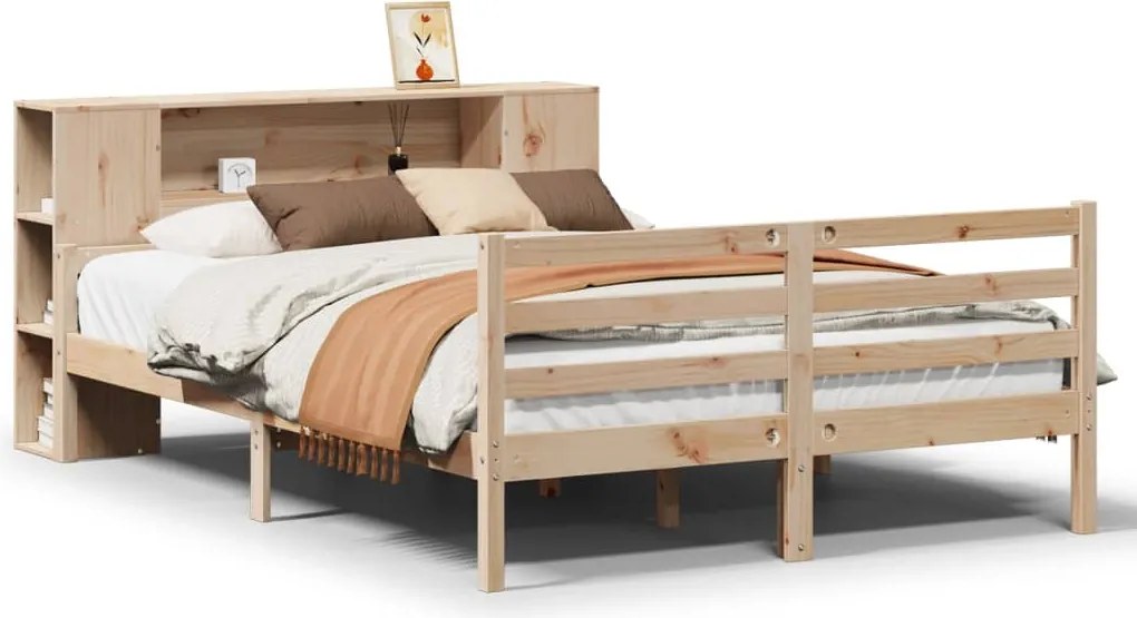 3322203 vidaXL Легло с етажерка за книги, без матрак, 140x200 см, бор масив