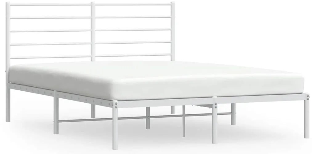 352367 vidaXL Метална рамка за легло с горна табла, бяла, 135x190 см