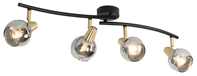 Таванна лампа в стил арт деко златна с димно стъкло 4-светлина - Vidro