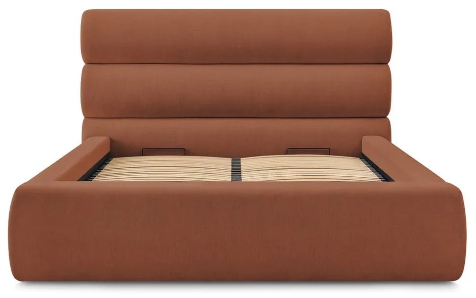 Оранжево тапицирано двойно легло с място за съхранение с решетка 160x200 cm Jagna - Bobochic Paris