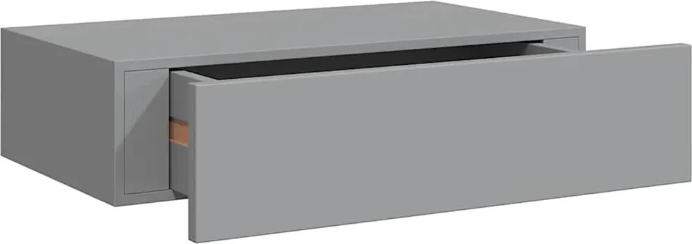 330245 vidaXL Стенен рафт с чекмедже, сив, 40x23,5x10 см, МДФ