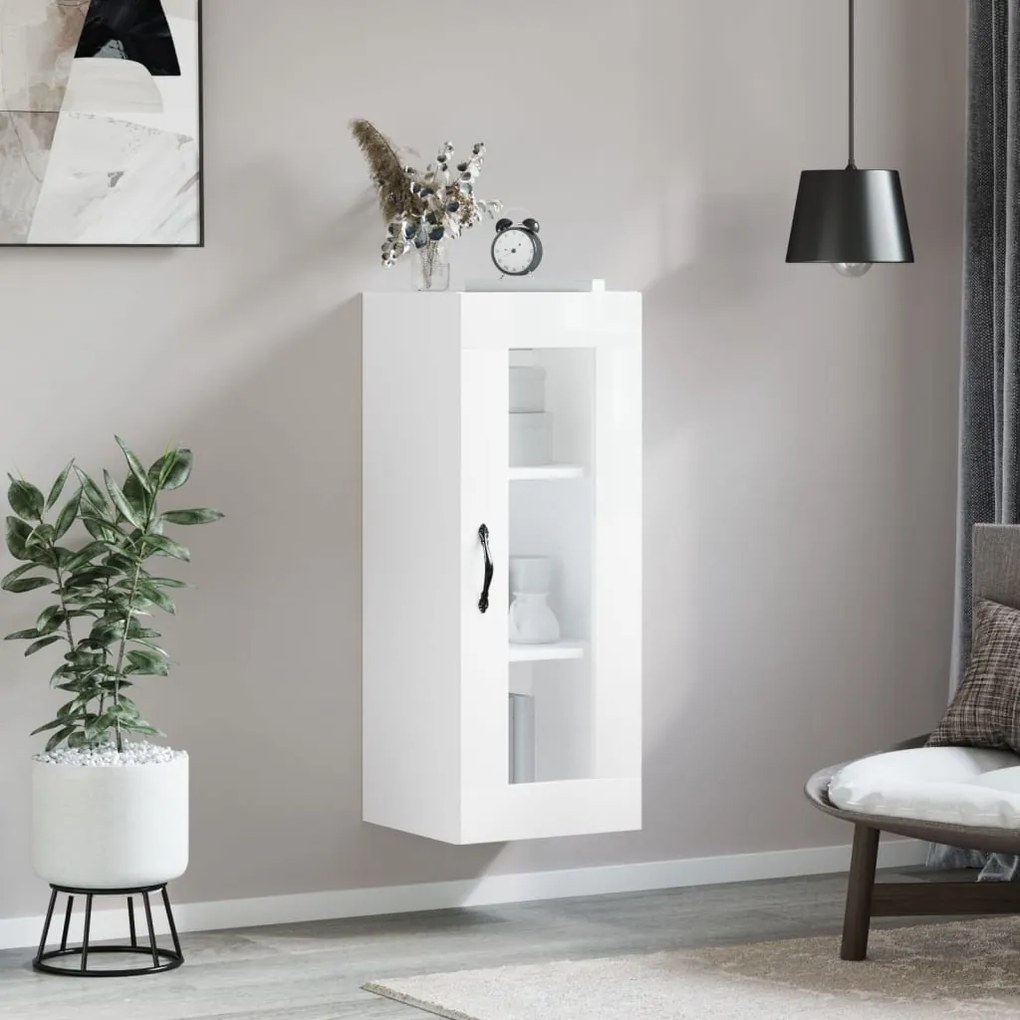 835004 vidaXL Стенен шкаф бял гланц 34,5x34x90 см