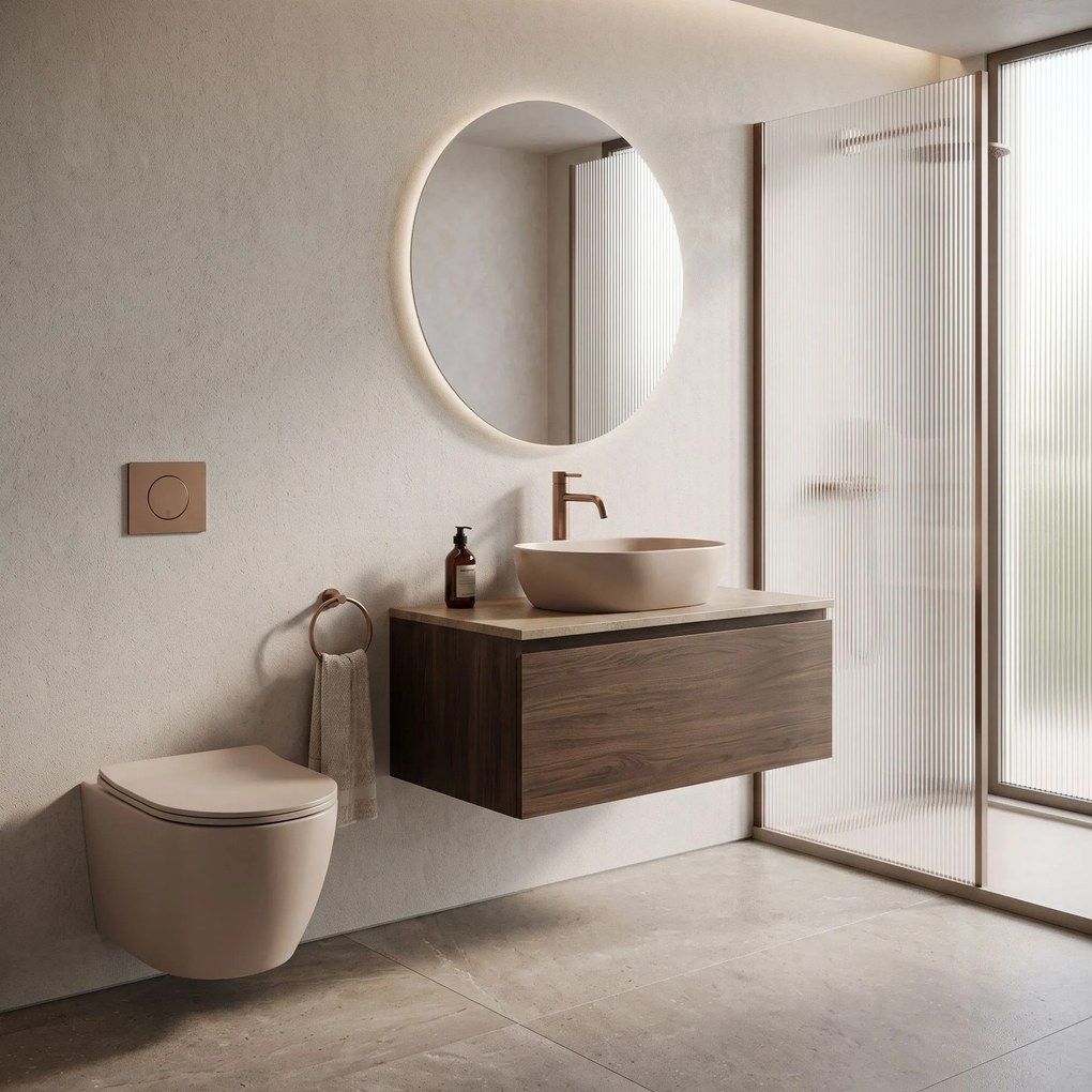 Комплект Конзолна WC Чиния Focus + Умивалник за Плот Rea Focus Taupe