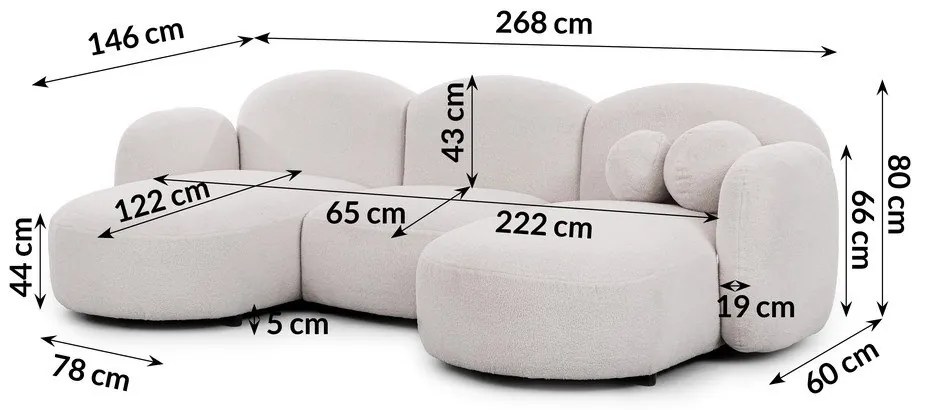 Кремав ъглов диван от прежда с примки от букле (U форма) Orbit – Ropez