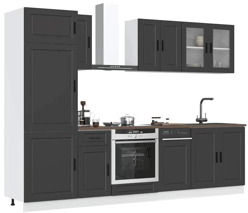 3314812 vidaXL Комплект кухненски шкафове от 8 части "Porto", черно инженерно дърво