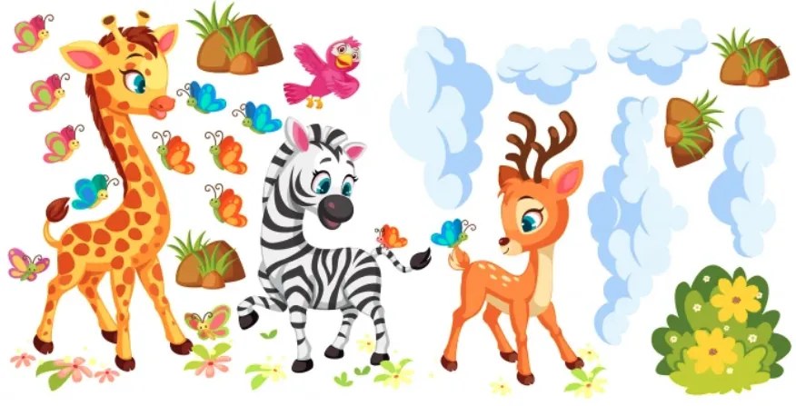 Страхотен детски стикер за стена - сафари с животни Šírka: 80 cm | Dĺžka: 160 cm