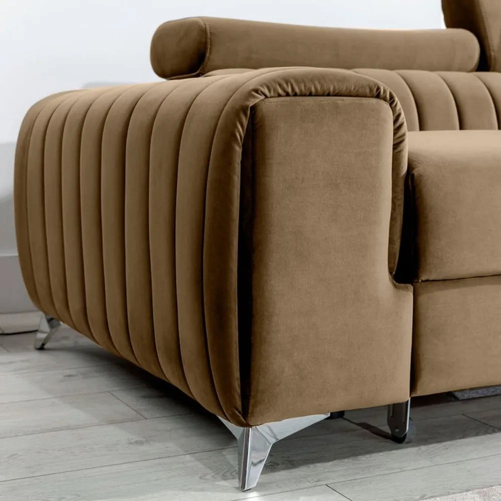 Светлокафяв кадифен разтегателен ъглов диван с място за съхранение (десен ъгъл) Grayson – ELTAP